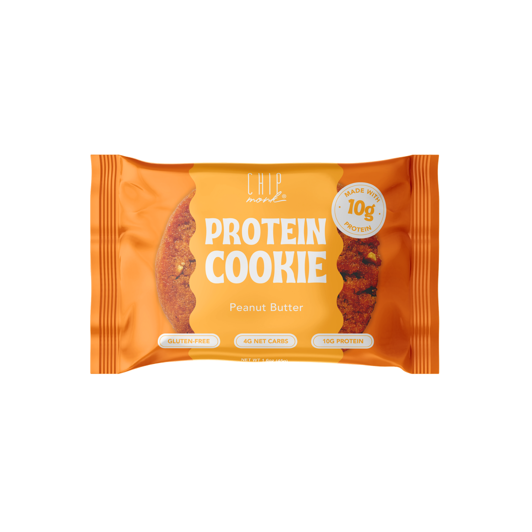 Soft-baked peanut butter protein cookie with 10g protein and 1g sugar