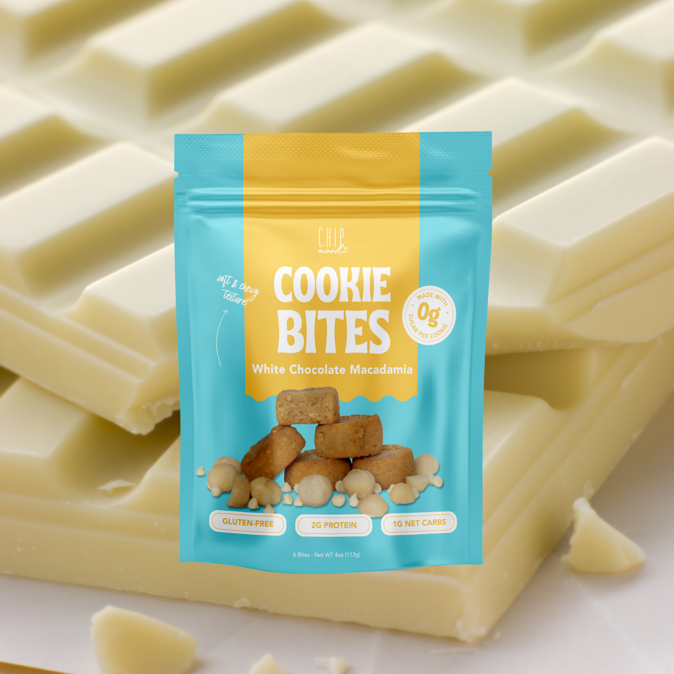 Gluten-free low carb cookie bites with white chocolate and macadamia

