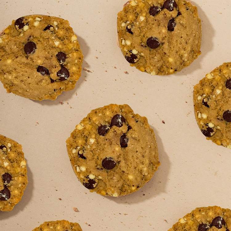 Cookies with chocolate chips on a baking sheet
