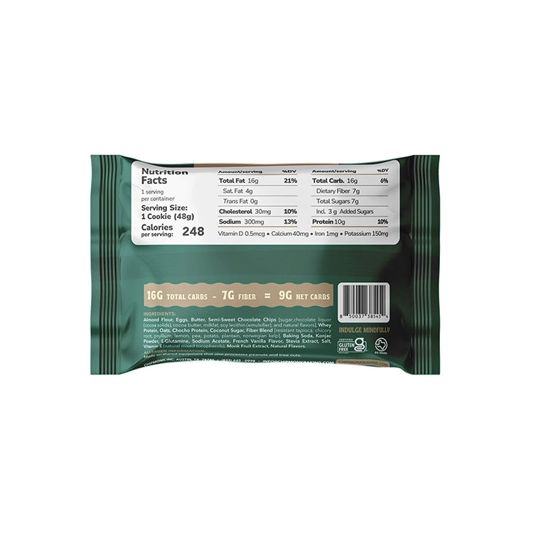 Green cookie package with nutrition facts label on a white background