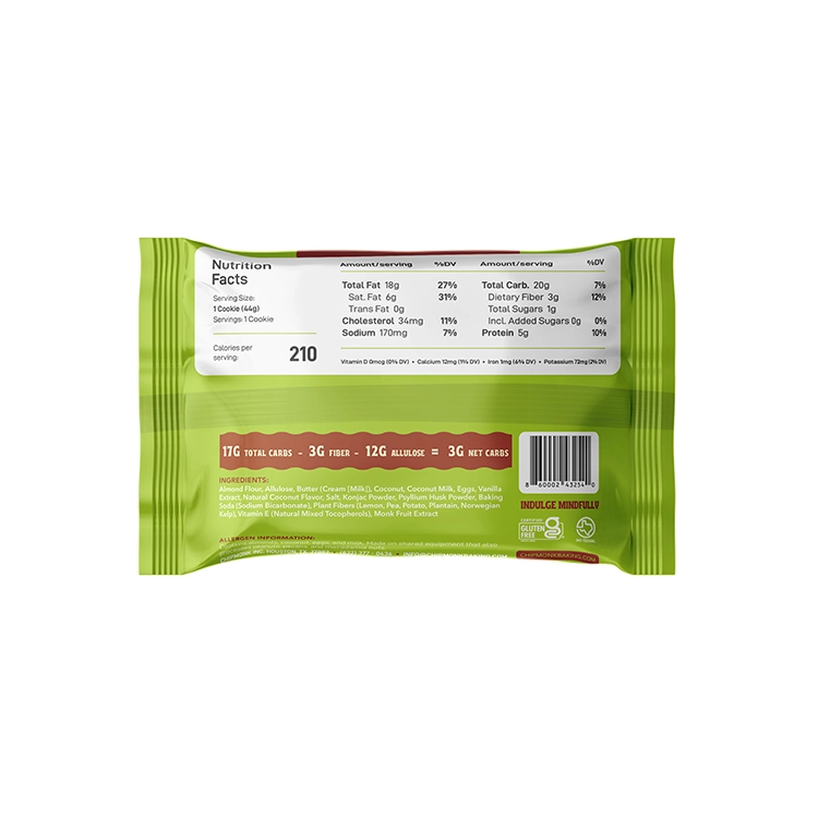 Green package with nutrition facts label on a white background