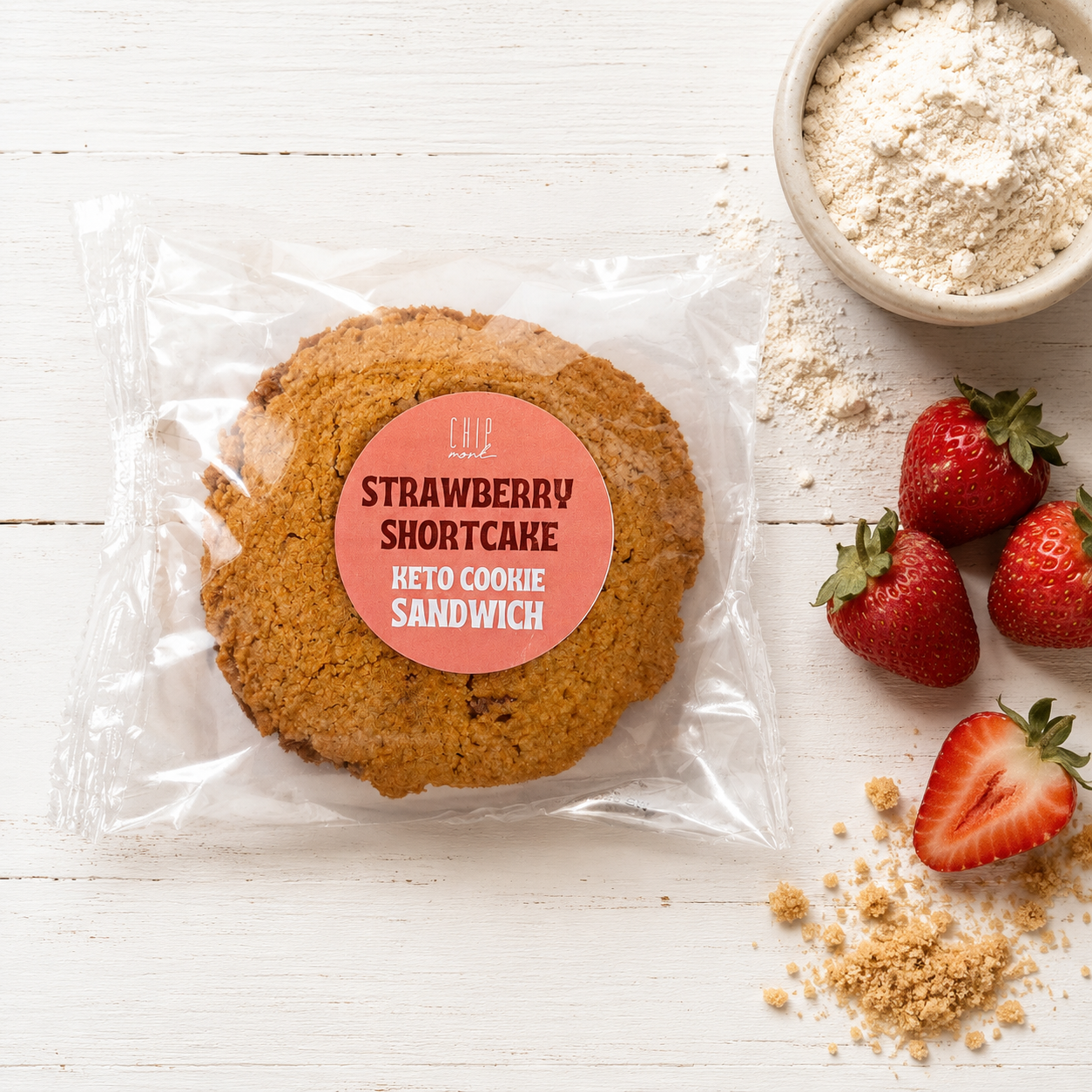 Strawberry Shortcake Keto Cookie Sandwich